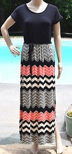 Vestido largo largo de mujer talla pequeña diseño historia coral chevron negro