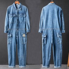 Moda Para Hombres Motociclista Monos Una Pieza Denim Pantalones Rectos Jeans Monos Largos