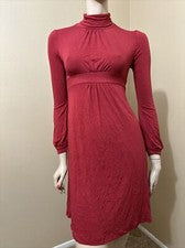 Mujer Terracota Rayón Informal Elastizado Ajustado Cintura Alta Atado Talla M Vestido Túnica