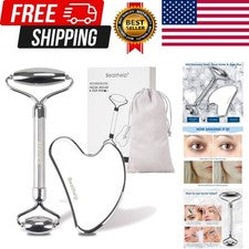 Rodillo facial y Gua Sha, rodillo facial de acero inoxidable y herramienta Guasha para rostro,