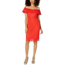 Vestido Vaina Thalia Sodi Para Mujer Volantes Recortado Fuera del Hombro Coral Rico S
