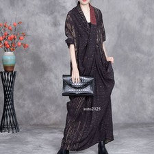 Primavera Nuevo Vestido Para Mujer Moda Retro Talla Grande Empalme Cuello en V Bata