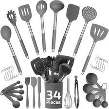 Juego de utensilios de cocina de silicona resistentes al calor 450 ° F - 34 piezas gris uten de cocina