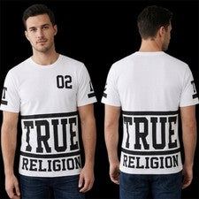 $95 TRUE RELIGION Blanco Negro STARTER Calce Grande Diseñador Gráfico Camiseta Nueva con Etiquetas