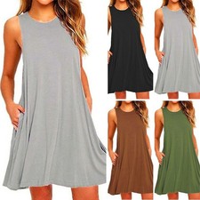 Caliente nuevo 2019 vestido negro suelto cuello redondo corto verano vestido de verano