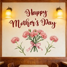 Calcomanía de Pared PVC Floral Rosa 60x30cm para Día de la Madre para Decoración del Hogar