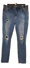 Pantalones de mezclilla ajustados Fashion Nova para hombre azul desgastado. Talla W 38, L 34.