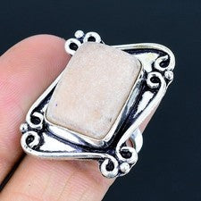Scolecita piedras preciosas hechas a mano 925 anillo de joyería de plata este...