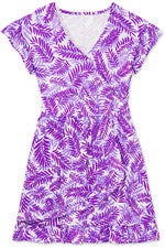 Vestido para mujer - Vestido púrpura estampado hoja de palma - Mini vestido - Algodón - Pequeño