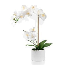 Expositor de flores de orquídea artificial en maceta 55 cm blanco realista decoración de fiestas en el hogar