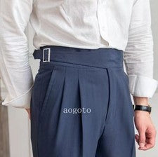 Hombres Gurkha Estilo Británico Cintura Alta Pierna Recta Traje Pantalones Retro Pantalones