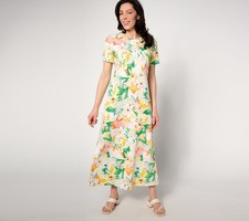 Vestido pequeño para mujer Denim & Co. PXL playa estampado jersey multicolor A643223