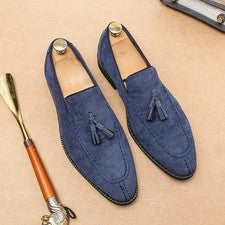 Hombres Mocasines Gamuza Cuero Zapatos Conducción Boda Borla Punta Zapatos de Vestir