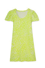 Vestido para mujer - Vestido estampado amarillo neón - Vestido camiseta - Mediano - Algodón