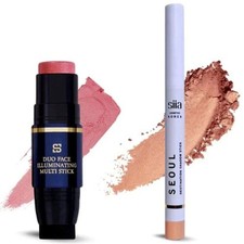 SIIA Cosmetics Juego de 2 piezas Belleza Brillo Iluminador Multi Barra + Barra de Sombra de Ojos ~ ROSA