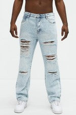 Pantalones de mezclilla rectos de moda NOVA para hombre Sebastian Tapestry Destroyed - lavado ligero