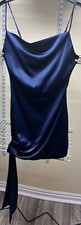 Moda Nova Azul Marino Anudado Satén Mini Vestido Correa Espagueti Para Mujer Talla Pequeña Nuevo