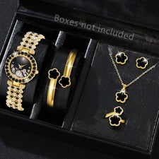 Conjunto de joyería de 5 piezas para mujer reloj y pulsera y anillo y pendientes y collar regalo de moda