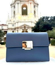 Bolso de mano para mujer de cuero italiano de diseñador - azul lila