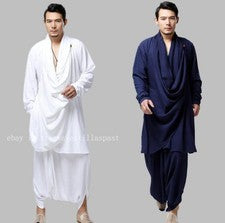 Pantalones de lino sueltos asimétricos de manga larga cuello en V estilo étnico de moda para hombre