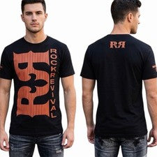 Camiseta ROCK REVIVAL JEANS Negra DOBLE R Calce Regular Manga Corta Gráfica Nueva con Etiquetas