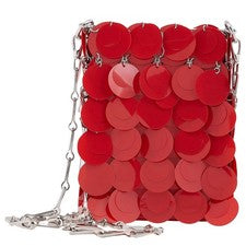 Bolso de Hombro Paco Rabanne Rojo Mini Discos Brillantes 23PSS0094PLX108