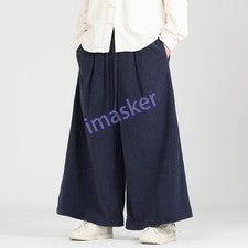 Pantalones de pana sueltos estilo chino para hombre con cordones pantalones relajados de pierna ancha
