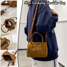 Mini Bolso de Hombro de Pana Mujer Bolso de Mano Cremallera Informal Cartera