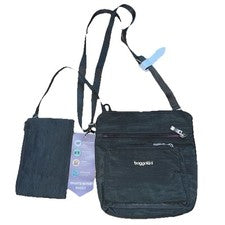 Bolso Bandolera Baggillini Para Mujer Bolsillo Cartera con Muñequera RFID Gris Nuevo con Etiquetas