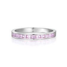 Anillo de media eternidad de zafiro rosa de 12 piedras corte princesa plata maciza 925 para dama