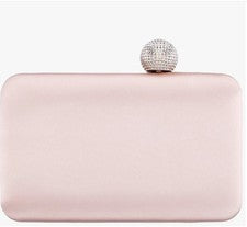 NINA Kimberly Satinado Cristal Top Mujer Bolso Clutch Minaudiere - Rosa Perla ¡NUEVO!
