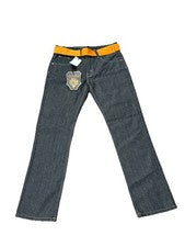 Pantalones de mezclilla City Ink para hombre talla 30 negro estilo 801-77680 con cinturón naranja nuevos con etiquetas