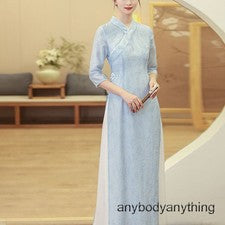 Elegante Vestido Para Mujer de Gasa Calce Ajustado Qipao Cheongsam Retro Cuello en V Moda Elegante