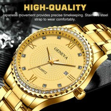 Reloj Hombre Clásico de Cuarzo Dorado Impermeable Acero Inoxidable Negocios EE. UU. Stock