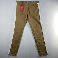 Pantalones Victorious Para Hombre Estilo Pista 36X32 Marrón Blanco Rayas Tobillo Cremallera Gorp $90