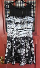 Vestido midi Gabby Skye clásico para mujer negro blanco floral sin mangas talla 8 nuevo con etiquetas