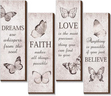 4 Piezas Mariposa Decoración de Pared Madera Baño Arte Creer Fe Sueñar Amor Inspirat