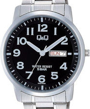 Reloj Citizen Q&Q Falcon W474-205 esfera negra fecha militar acero inoxidable
