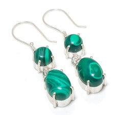 Pendiente de joyería de plata de ley 925 hecho a mano con piedras preciosas de malaquita verde tamaño 2"