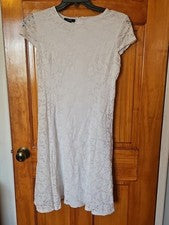 Vestido vaquero Alfani para mujer elástico blanco forrado de encaje manga corta talla 8 nuevo sin etiquetas