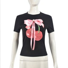 Camiseta informal de moda de manga corta estampada personalizada con lazo para mujer