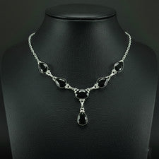 Collar de regalo hecho a mano de plata de ley 925 con piedras preciosas de ónix negro de 18"