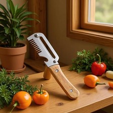 Multifunk-Ausaler Edelstahl-Schäler mit Holz Griff, 3-in-1-Scallion