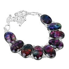 Collar cadena regalo boda único plata esterlina piedra ammolita ovalada joyería