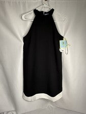 NUEVO CON ETIQUETAS - XS - Vestido halter semi formal CeCe para mujer negro blanco dobladillo