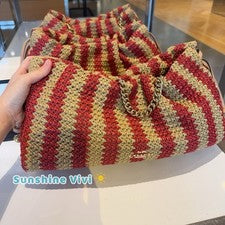 Nuevo con etiquetas Bolso de Hombro Grande Coach Faye Rayas Dorado/Rojo/Tostado CER31 Cuero Paja