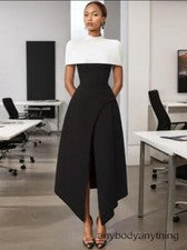 Vestido de fiesta de noche acampanado con abertura en capa de dos tonos cuello falso de moda para mujer