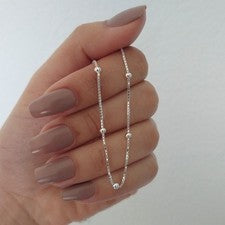 Collar de cadena satélite con cuentas de plata de ley 925 minimalista delicado regalo 18"