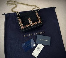 Bolso de Mano Ralph Lauren Bandolera Mujer Terciopelo Hecho en Italia NEGRO NUEVO CON ETIQUETAS $1750 🔥