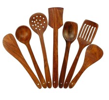 Juego de 7 piezas de utensilios de cocina cucharas marrones cucharas de mader...
